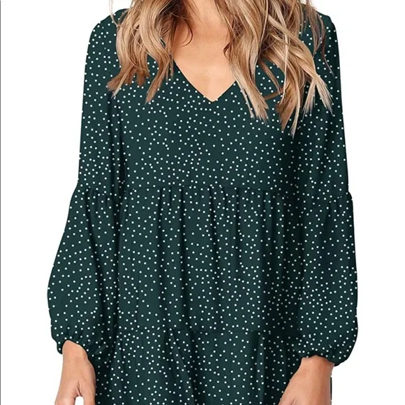 green emerald velvet dress Enafad V Neck Casual Loose Flowy Swing Dress – LVIOE